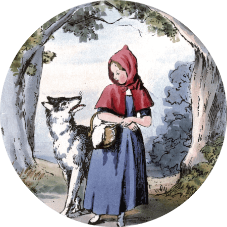 Red Riding Hood meeting the wolf
